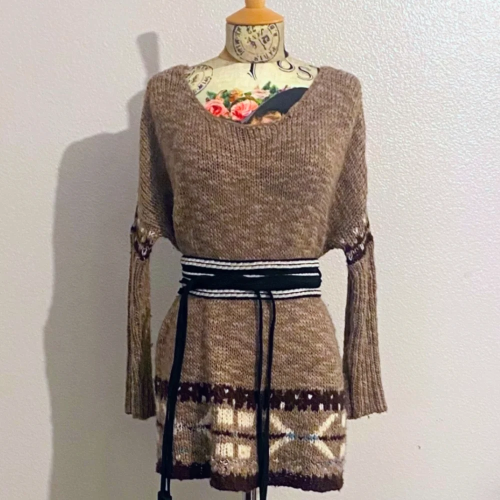 Free People Oversized Slouchy Mohair Wool Fair Isle Sweater XS